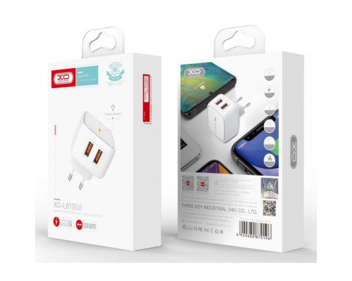Мережевий зарядний пристрій (адаптер) 2в1 XO L61 2USB / 2.4A + Data Cable USB to Type-C white TPS-2710000208464 2710000208464