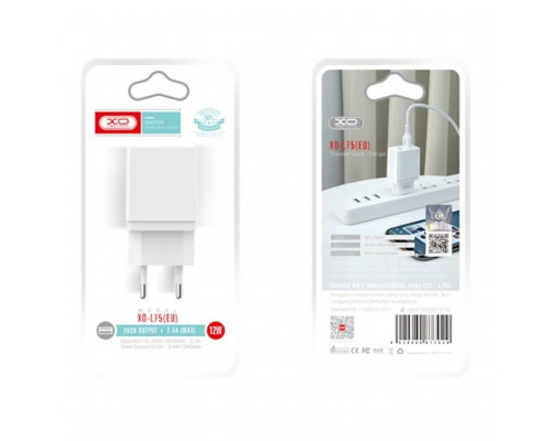 Мережевий зарядний пристрій (адаптер) XO L75 2USB / 2.4A white TPS-2710000208174 2710000208174