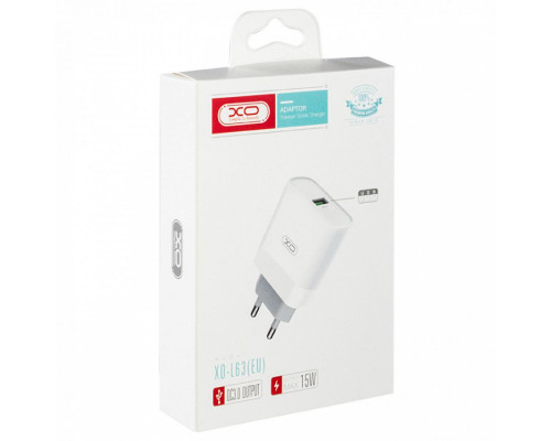 Мережевий зарядний пристрій (адаптер) XO L63 1USB / QC3.0 / 2.4A / 15W white