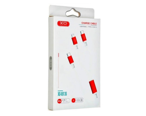 Кабель USB 2в1 XO NB136 Type-C to Type-C/Lightning PD 18W 3A white/red