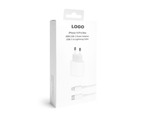 Мережевий зарядний пристрій (адаптер) 2в1 для Apple iРhone A1692 PD / 20W + Data Cable Type-C to Lightning white High Quality carton box logo TPS-2710000294412 2710000294412