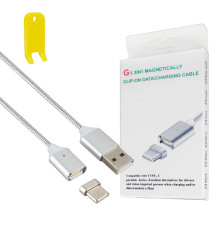 Кабель Clip-On Метал для Type-C , сірий (магнітний) NBB-77135