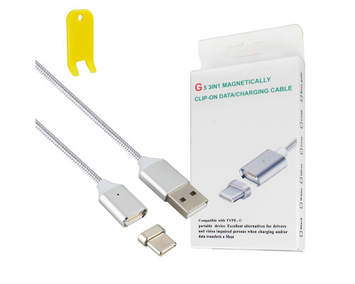 Кабель Clip-On Метал для Type-C , сірий (магнітний) NBB-77135