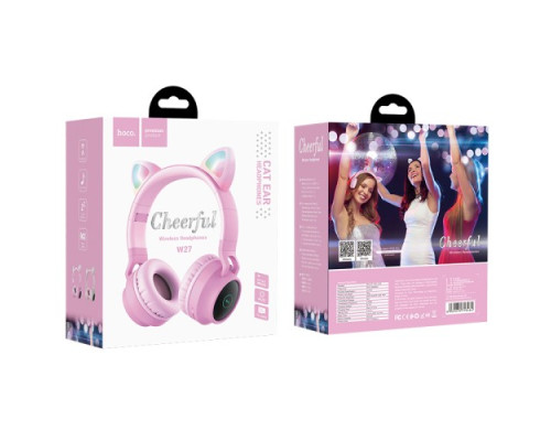 Навушники накладні HOCO W27 CAT EAR Wireless headphones Pink mag-6931474718464132460