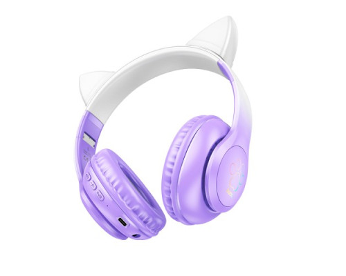 Навушники накладні HOCO W42 Cat Ears over-ear BT headphones BT5.3 Purpule Grape mag-6931474795854132471