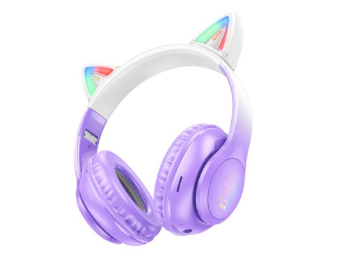 Навушники накладні HOCO W42 Cat Ears over-ear BT headphones BT5.3 Purpule Grape mag-6931474795854132471