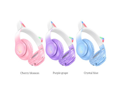 Навушники накладні HOCO W42 Cat Ears over-ear BT headphones BT5.3 Purpule Grape mag-6931474795854132471