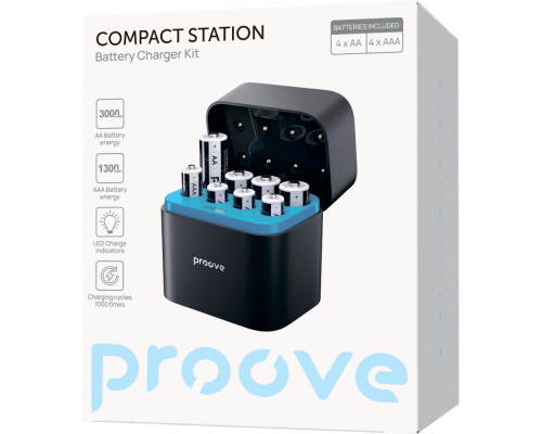 Зарядний Пристрій з Акумуляторними Батарейками Proove Compact Station 8pcs (4xAAA + 4xAA) black 2003000300246 6901116307882