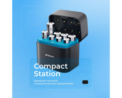 Зарядний Пристрій з Акумуляторними Батарейками Proove Compact Station 8pcs (4xAAA + 4xAA) black 2003000300246 6901116307882