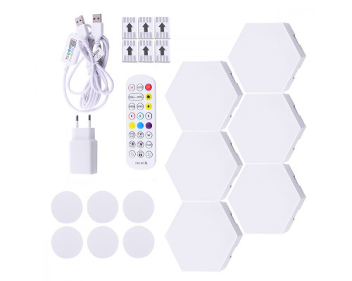 RGB Набір Smart настінних світильників 6pcs (Bluetooth APP, Remote Control, Music Rhythm) white