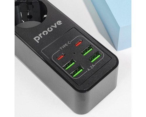Мережевий фільтр Proove Power Strip P-03 (3 розетки + 4 USB + 2 Type-C) 2М black 2001000645053 6900111991225