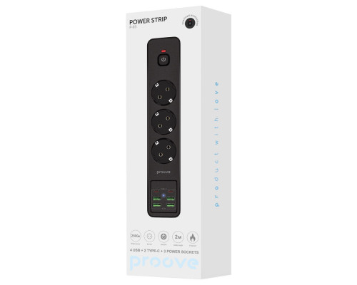 Мережевий фільтр Proove Power Strip P-03 (3 розетки + 4 USB + 2 Type-C) 2М black 2001000645053 6900111991225