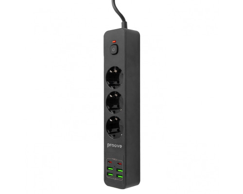 Мережевий фільтр Proove Power Strip P-03 (3 розетки + 4 USB + 2 Type-C) 2М black 2001000645053 6900111991225