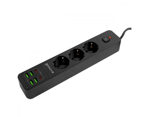 Мережевий фільтр Proove Power Strip P-03 (3 розетки + 4 USB + 2 Type-C) 2М black 2001000645053 6900111991225
