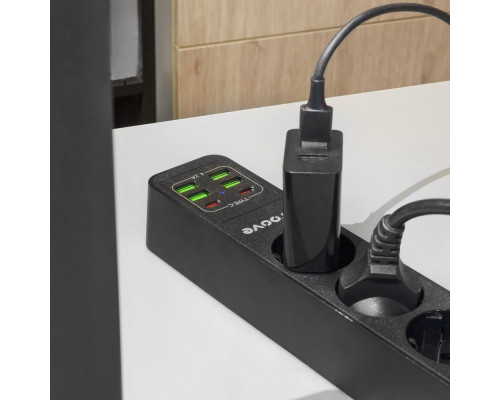 Мережевий фільтр Proove Power Strip P-03 (3 розетки + 4 USB + 2 Type-C) 2М black 2001000645053 6900111991225