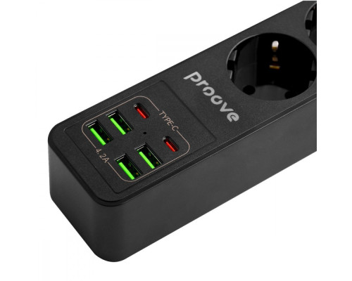 Мережевий фільтр Proove Power Strip P-03 (3 розетки + 4 USB + 2 Type-C) 2М black 2001000645053 6900111991225