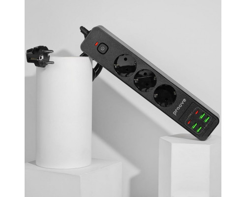 Мережевий фільтр Proove Power Strip P-03 (3 розетки + 4 USB + 2 Type-C) 2М black 2001000645053 6900111991225