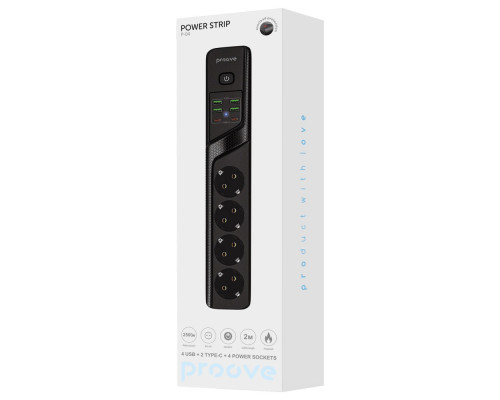Мережевий фільтр Proove Power Strip P-04 (4 розетки + 4 USB + 2 Type-C) 2М black 2001000645060 6900111991232