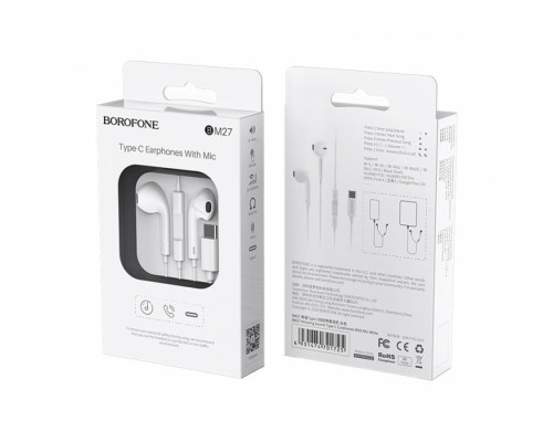 Навушники BOROFONE BM27 Amazing sound Type-C earphones with mic White