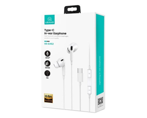 Навушники Usams SJ452 EP-41 Type-C In-ear Earphone 1.2m White