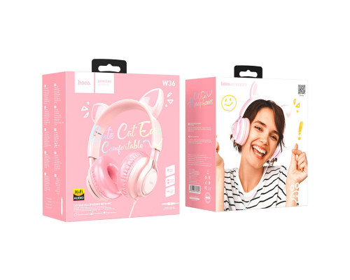 Навушники HOCO W36 Cat ear headphones with mic Pink