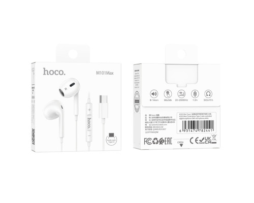 Навушники HOCO M101 Max Crystal grace Type-C wire-controled digital earphones with microphone White