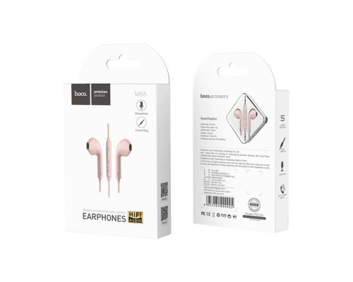 Навушники HOCO M55 Memory sound wire control earphones with mic Pink