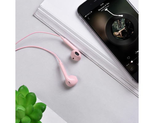 Навушники HOCO M55 Memory sound wire control earphones with mic Pink