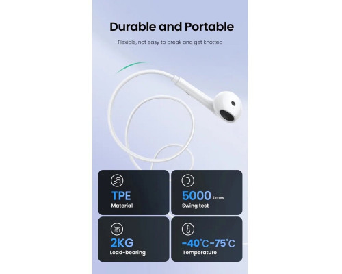 Навушники UGREEN EP101 Wired Earphones with 3.5mm Plug (White)