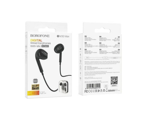 Навушники BOROFONE BM30 Max Acoustic wire control earphones for Type-C with mic Black