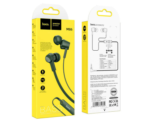 Навушники HOCO M86 Oceanic universal earphones with mic Army Green