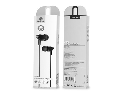 Навушники Usams EP-37 In-ear Plastic Earphone 1.2M Black