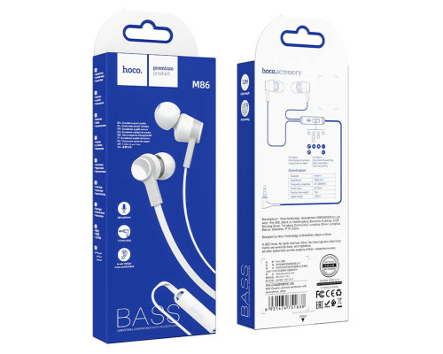 Навушники HOCO M86 Oceanic universal earphones with mic White