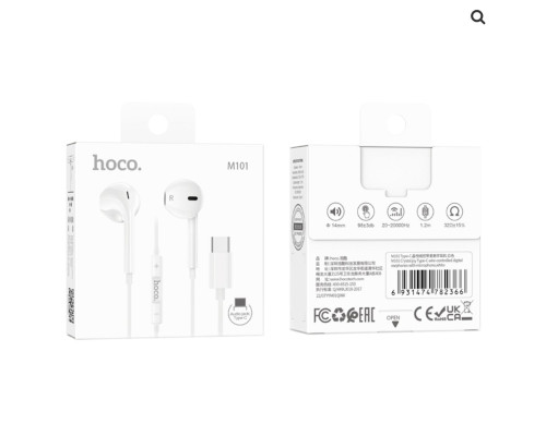 Навушники HOCO M101 Crystal joy Type-C wire-controlled digital earphones with microphone White