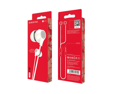 Навушники BOROFONE BM28 Tender sound universal earphones with mic White