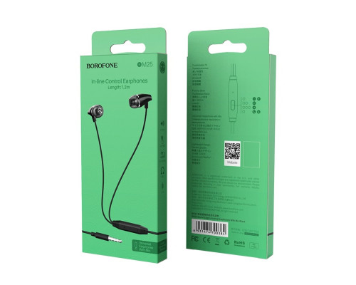 Навушники BOROFONE BM25 Sound edge universal earphones with mic Black