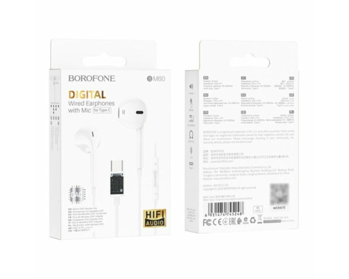 Навушники BOROFONE BM60 Type-C Original series digital earphones White