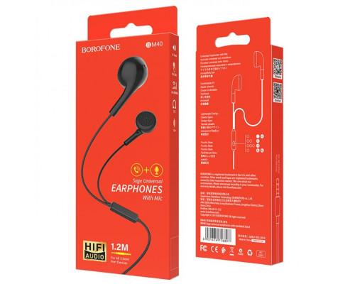 Навушники BOROFONE BM40 Sage universal earphones with mic Black