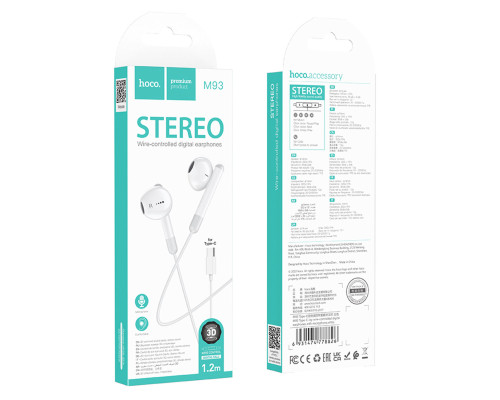 Навушники HOCO M93 Type-C Joy wire-controlled digital earphones with microphone White