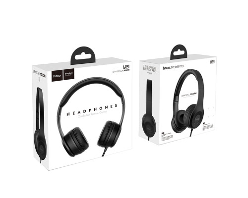 Навушники HOCO W21 Graceful charm wire control headphones Black