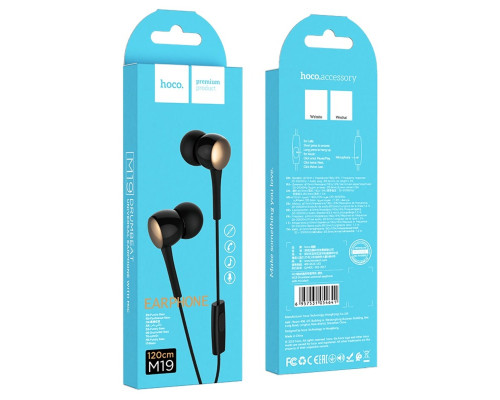 Навушники HOCO M19 Drumbeat universal earphone with mic Black