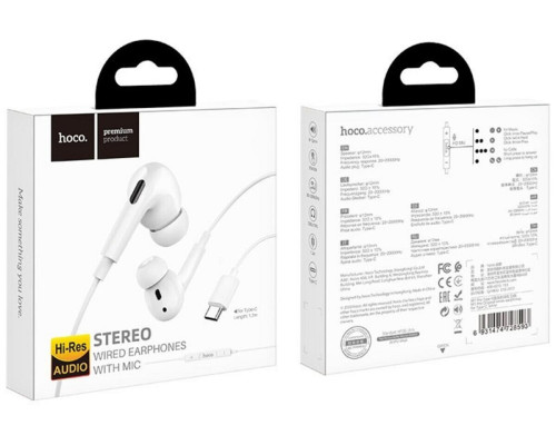 Навушники HOCO M101 Pro Crystal sound Type-C wire-controlled digital earphones with microphone White