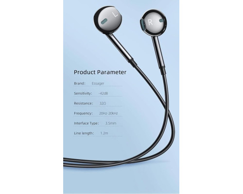 Навушники ESSAGER M15 3.5mm Earphone Black