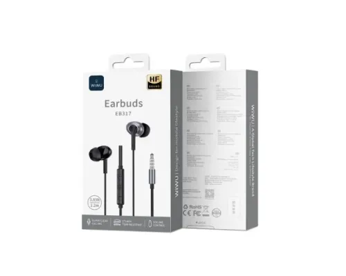 Навушники WiWU 3.5mm Stereo Wired Earbuds EB317 Black mag-6977703656640153617