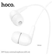 Навушники дротові HOCO M97 Enjoy universal earphones with mic 1,2m Білі mag-6931474771797145600