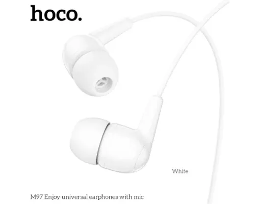 Навушники дротові HOCO M97 Enjoy universal earphones with mic 1,2m Білі mag-6931474771797145600
