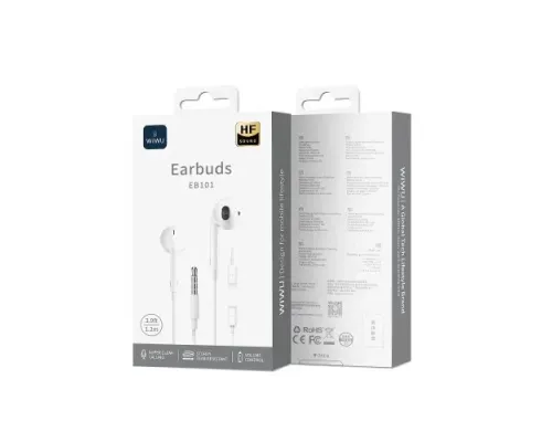 Навушники WiWU 3.5 Wired earphone EB101 White mag-6973218930732153558