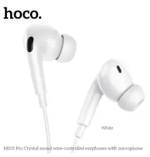Навушники дротові HOCO M101 Pro Crystal sound wire-controlled earphones with mic. Білі mag-6931474782380145262