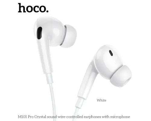 Навушники дротові HOCO M101 Pro Crystal sound wire-controlled earphones with mic. Білі mag-6931474782380145262