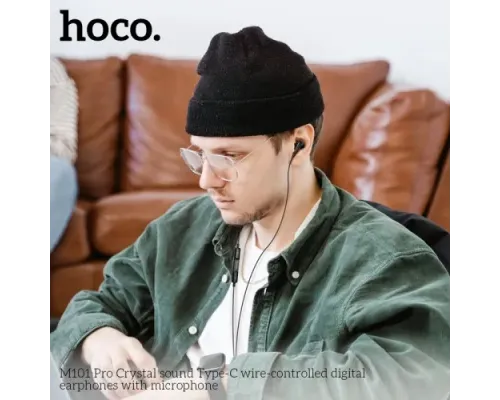 Навушники дротові HOCO M101 Pro Crystal sound Type-C wire-controlled with mic. Black mag-6931474782397145263